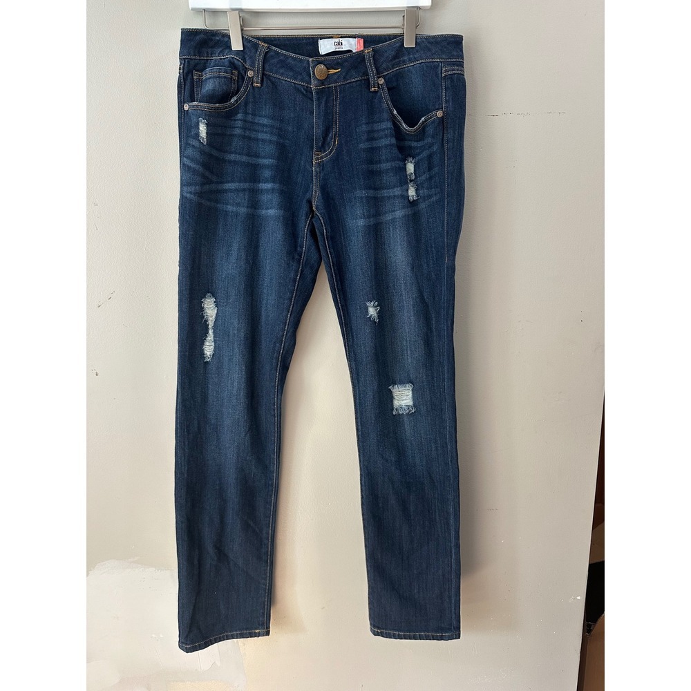 Cabi Slim Boyfriend Jeans Dark Wash Distressed Denim Size 8 Style 3048
